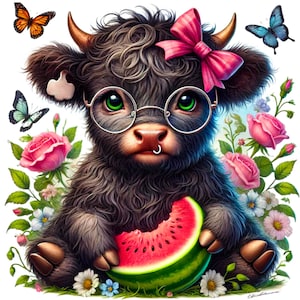 25 PNG 花柄の黒い牛のクリップアート、かわいい牛、花柄のクリップアート、透明な背景のイラスト、商用利用のための即時ダウンロード