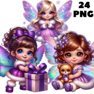 24 PNG lila Weihnachtsfee p2 Clipart, süße Fee, Weihnachtsclipart, Clipart-Bundle, Illustration, Sofort-Download für kommerzielle Nutzung