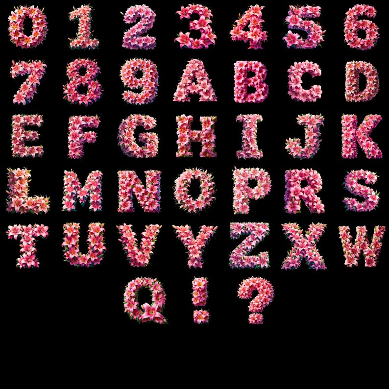 Lily Floral Alphabet Clipart PNG, Elegant A–Z Letters, 38 PNG Files ...