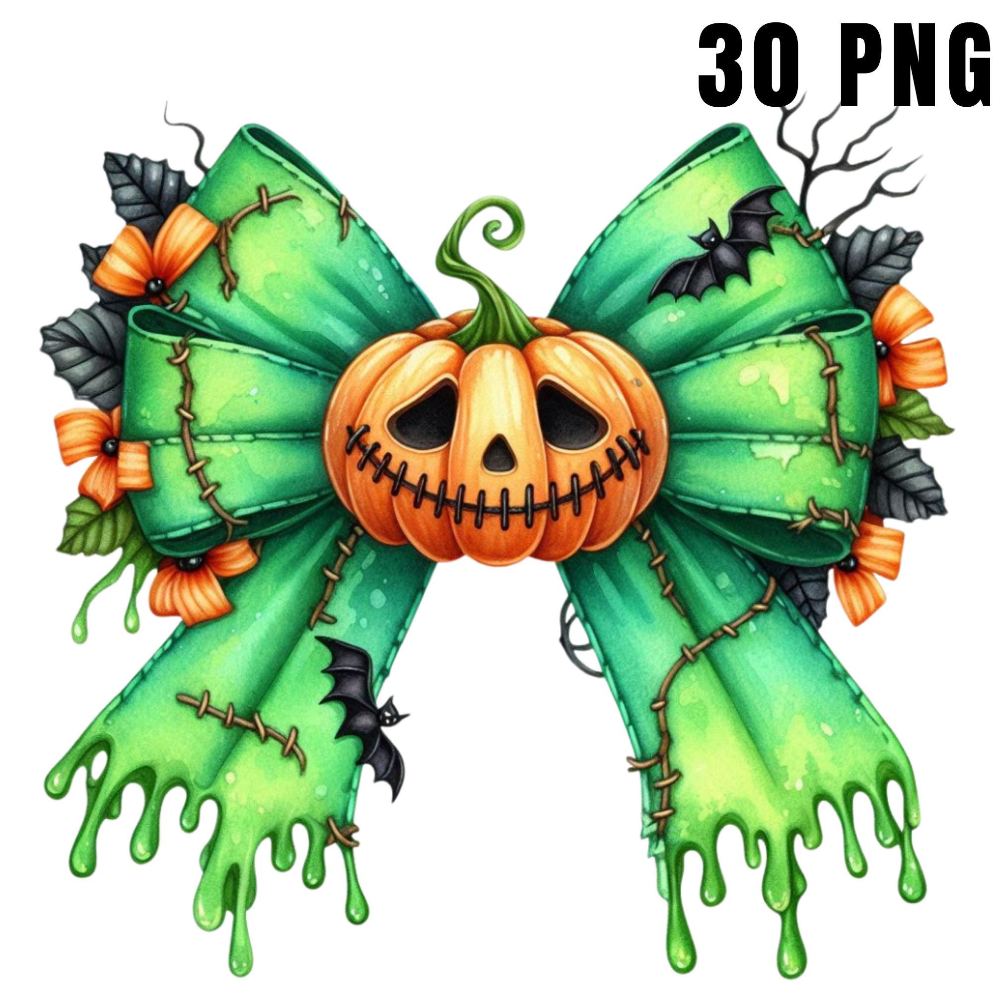Halloween Bow Clipart PNG, Watercolor Ghost Pumpkin Bat Ribbons, Spooky ...