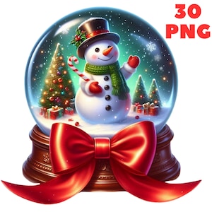 30 cliparts de boules à neige de Noël PNG, globe festif, illustrations de Noël, art des fêtes, illustrations, téléchargement immédiat pour usage commercial