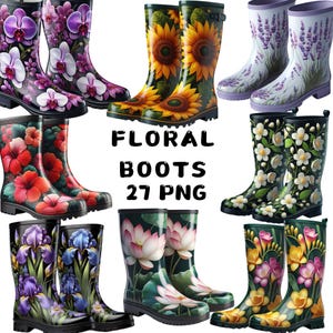 Floral Boots Clipart: 27 PNG Illustrations, Spring Flowers (Commercial Use)