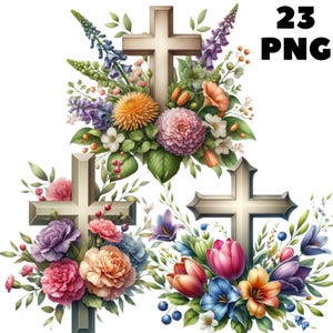 23 PNG, Pastell Blumen Kreuz Clipart, hölzerne Aquarell Kreuz Clipart, religiöse Ostern Clipart, Taufe Erstkommunion, Taufeinladungen