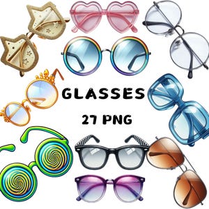 27 PNG Glasses clipart, Digital Glasses clip art, pool party clipart, summer clipart, Glasses clipart. Instant Download.