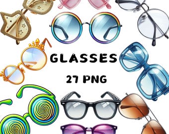 Glasses Clipart PNG, Summer Party Eyeglasses & Pool Vibes Illustrations, Fun Sunglass Clipart for Stickers and Crafts, Commercial Use