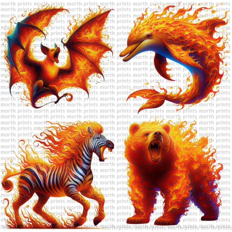 Fiery Animals Clipart PNG, Lion, Tiger, Snake & Bear With Flames ...