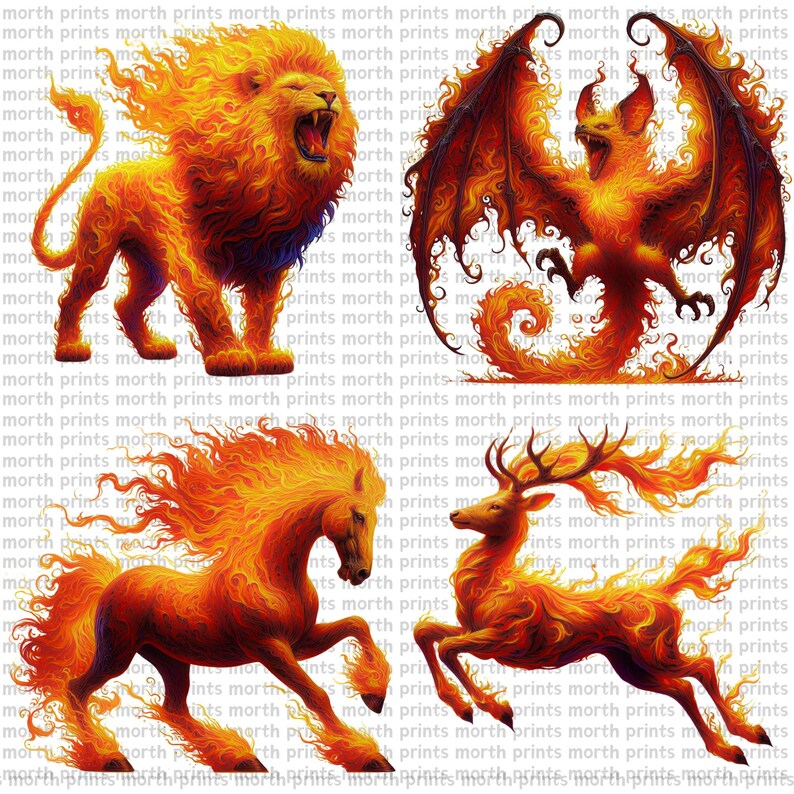 Fiery Animals Clipart PNG, Lion, Tiger, Snake & Bear With Flames ...