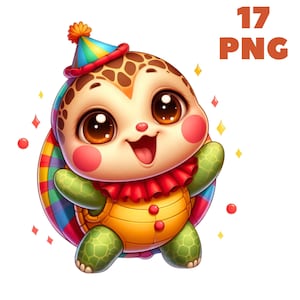 17 PNG Circus Turtle clipart, schattige dieren, circus clipart, dieren bundel, illustraties, Instant Download voor commercieel gebruik