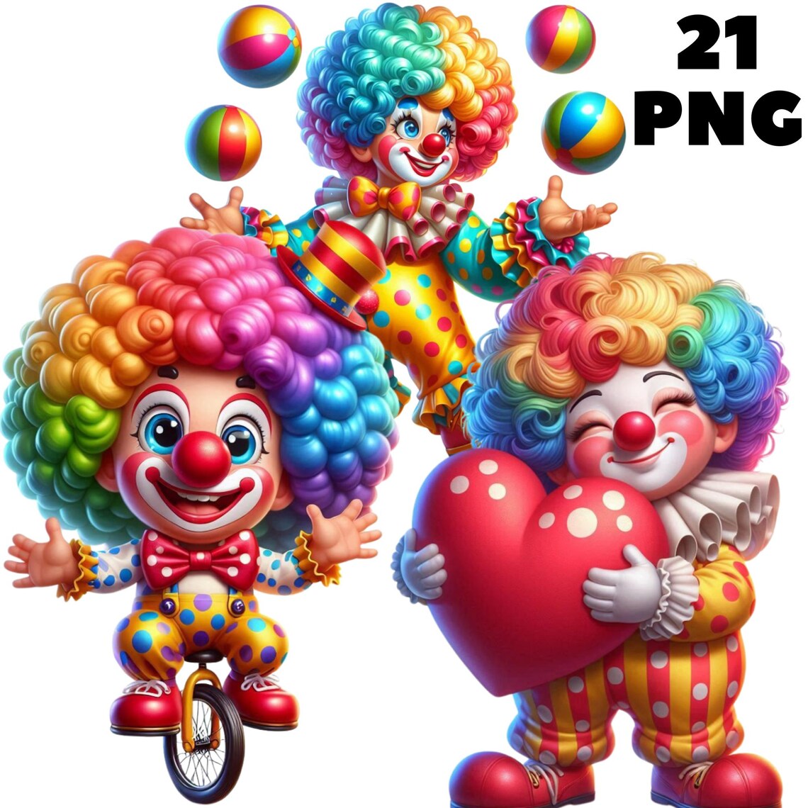 Cute Clown Clipart Bundle, Colorful Circus PNG, Carnival Performer ...