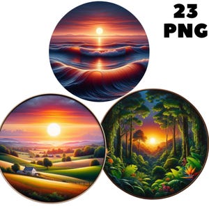Watercolor Sunset Collection Clipart, Summer Clipart, Tropical Sunsets Clipart, Beach Landscape, Island PNG, Landscape png, Commercial Use