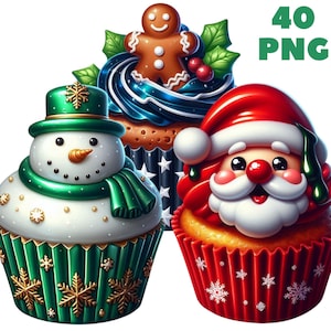 40 PNG Weihnachts Cupcakes Clipart, Festliche Cupcake Grafik, Urlaub Dessert Printables, Illustrationen, Sofortiger Download für kommerzielle Nutzung