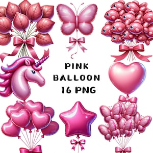 16 PNG Pink Balloon Clipart , Birtday Clipart, Colourful Balloon, Valentines day balloon, Illustration , Instant Download for Commercial Use