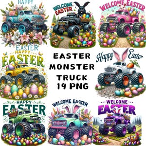 Ostern Monstertruck Clipart, LKW Clipart, LKW Sublimation, Rennsport Clipart, Monstertruck Kunst, Großer LKW Clip Art, Off Road, Ostern png