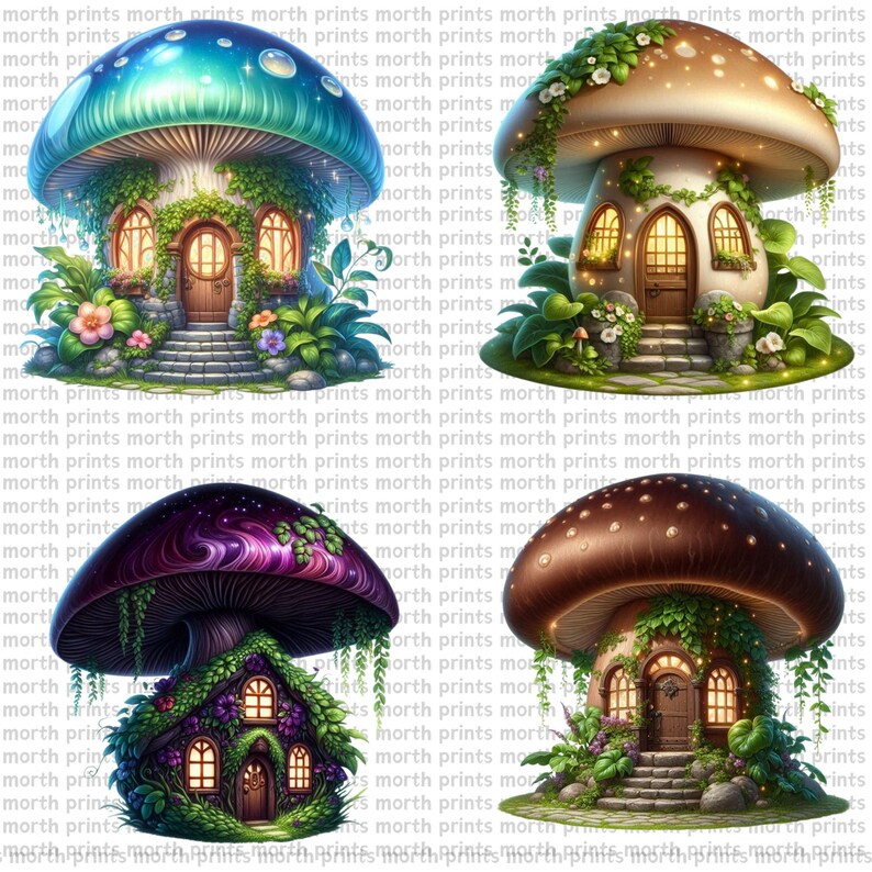 Watercolor Mushroom House Clipart PNG, Magical Fairy Home & Doors ...