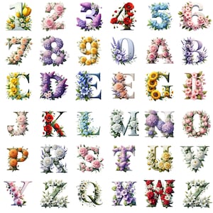 36 PNG, Watercolor Floral Alphabet Collection Clipart, Pink Alphabet ...