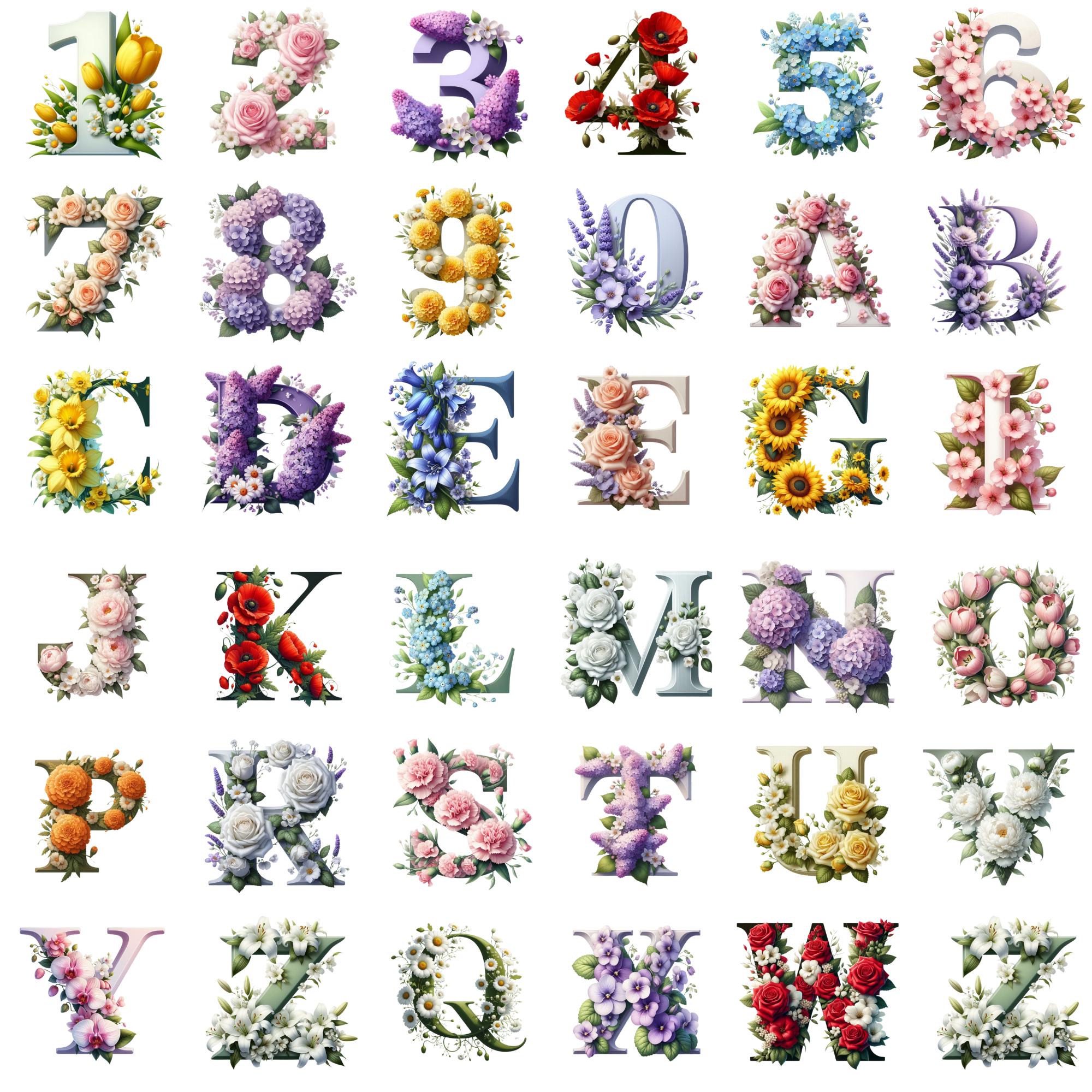Floral Alphabet Clipart, Pink Flower Letters PNG, Monogram Graphics for ...