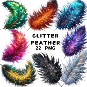 22 PNG, Glitzer Feder Clipart, hochwertige PNG, lebendige Feder Clipart, Boho Feder Kunst, Wandkunst, Ausdrucke, kommerzielle Nutzung