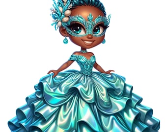 Masked Chibi Girls Clipart PNG, Cute Face Mask Fashion, Cute Girl, Afro girl, Transparent Background, Stickers, Sublimation, Commercial Use