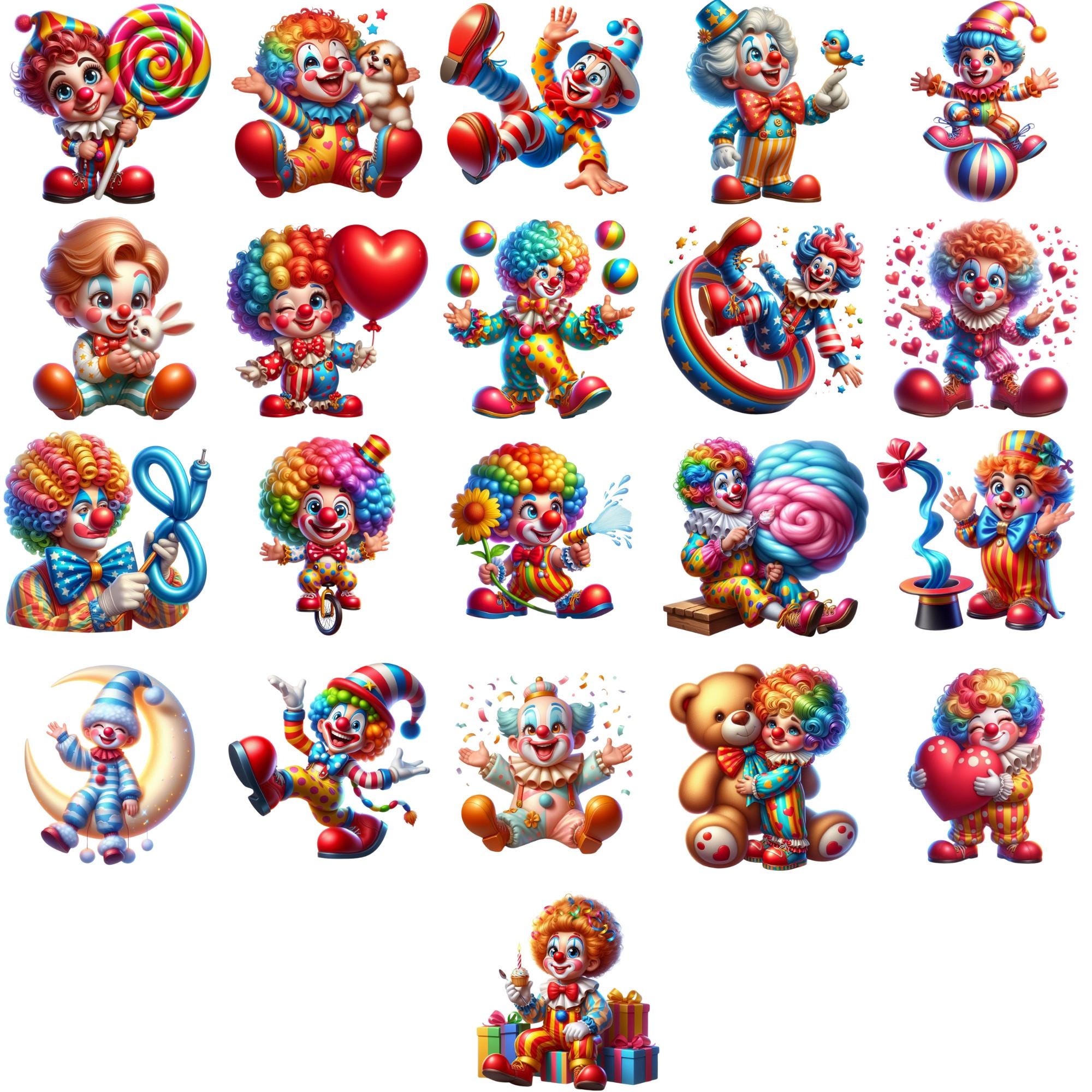 Cute Clown Clipart Bundle, Colorful Circus PNG, Carnival Performer ...