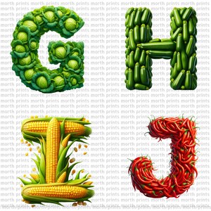 Vegetable Alphabet Clipart PNG, Veggie A–Z Letters, 38 PNG Files ...