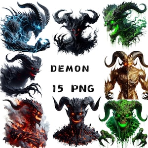 Demon Clipart, Fiery Demon Clipart Bundle, High-Quality Designs, Dark Fantasy Art, Printables, Commercial Use, Demon Png
