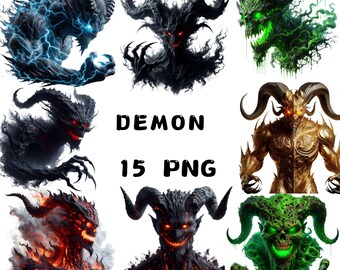 Demon Clipart, Dark Fantasy PNG Bundle for Halloween Decor, Posters, Stickers, Shirts, Instant Download, Gothic Sublimation, Commercial Use