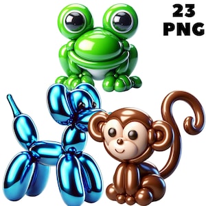 23 PNG niedliche Ballon Tiere Clipart, Tiere Clipart, süße Tiere, niedliche Baby-Tiere, Illustrationen, sofortiger Download für kommerzielle Nutzung