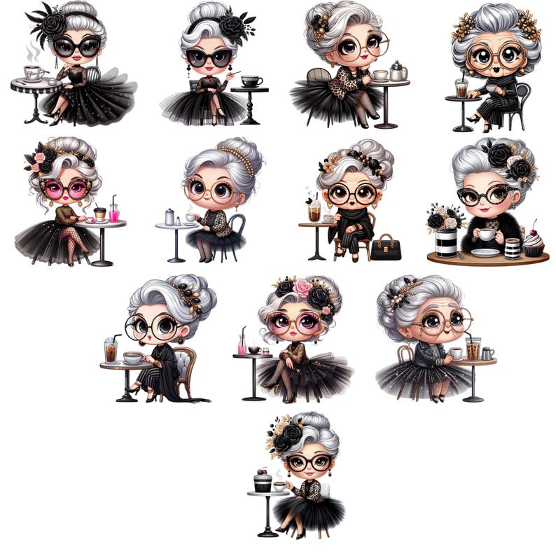 Watercolor Grandma Clipart, Senior Lady Drinking Tea PNG for Cards ...