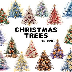 70 Watercolor Christmas Trees Clipart , Painted Tree Clipart , Christmas , Illustrations , Instant Download for Commercial Use
