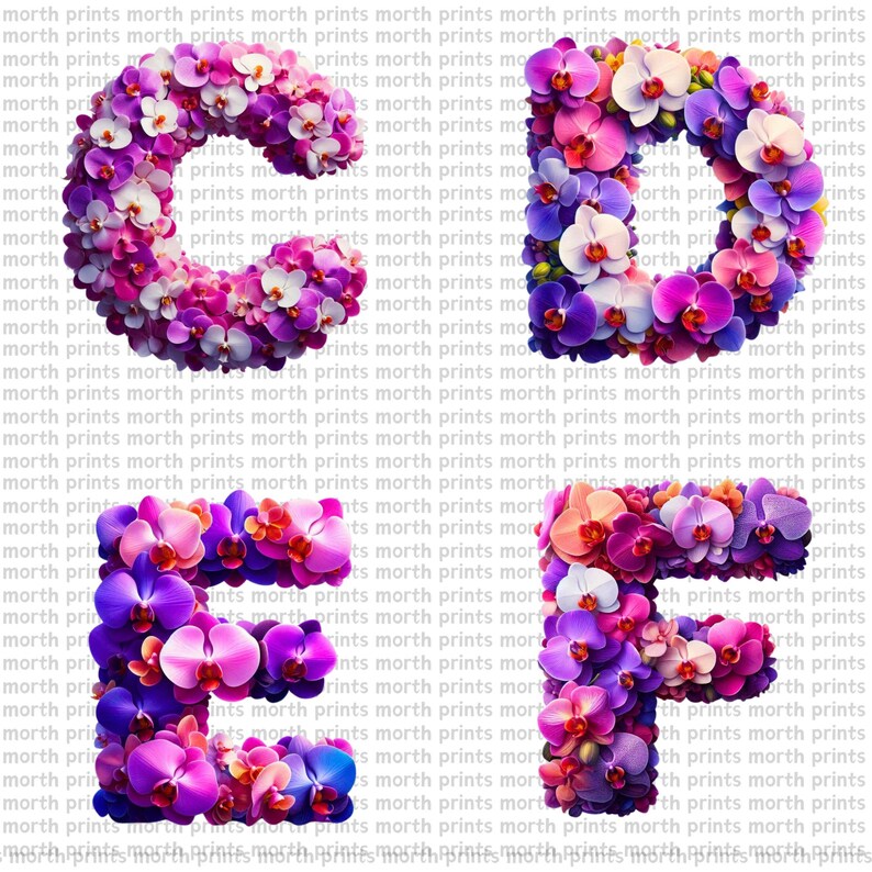 Orchids Lettering Orchid Floral Alphabet Clipart PNG, A–Z Letters With Orchid Blooms ...