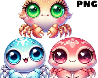 Baby Crab Clipart, Cute Marine Animals PNG, Nautical Sea Life Graphics for Cards & Decor, Printable Stickers and Art, Commercial Use