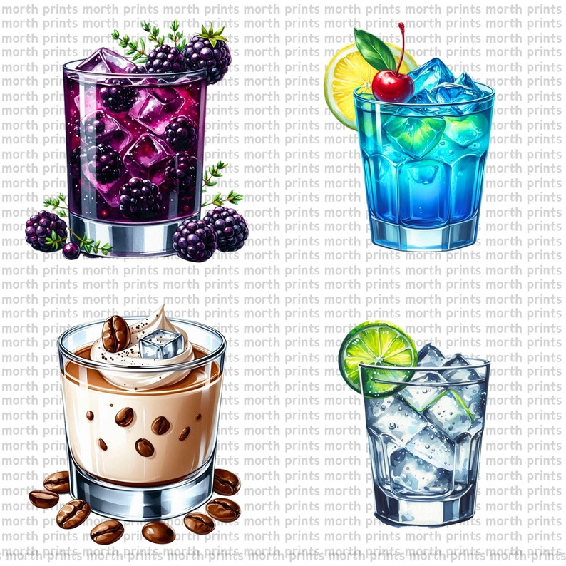 Puede incluir: Tres c&oacute;cteles diferentes en vasos de cristal. El primer c&oacute;ctel es una bebida morada con moras y hielo. El segundo c&oacute;ctel es una bebida azul con una cereza y una rodaja de lima. El tercer c&oacute;ctel es una bebida blanca con granos de caf&eacute; y crema batida.