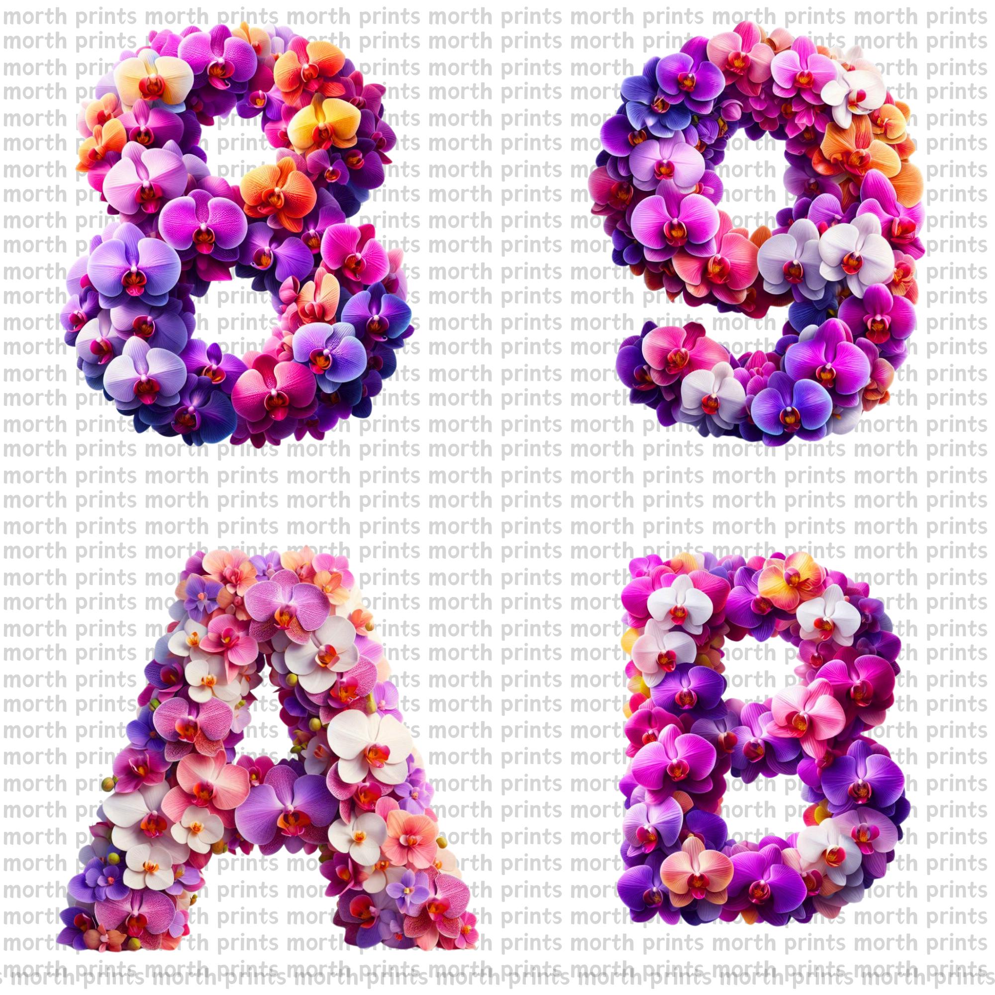 Orchid Floral Alphabet Clipart PNG, A–Z Letters With Orchid Blooms ...