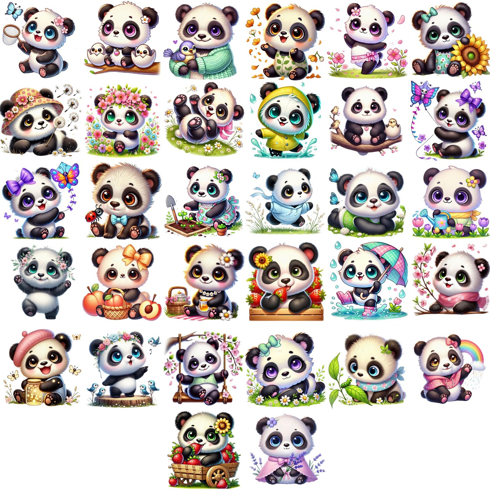 Springtime Panda Spring Panda Clipart, Cute Animals PNG With Flowers Butterflies ...