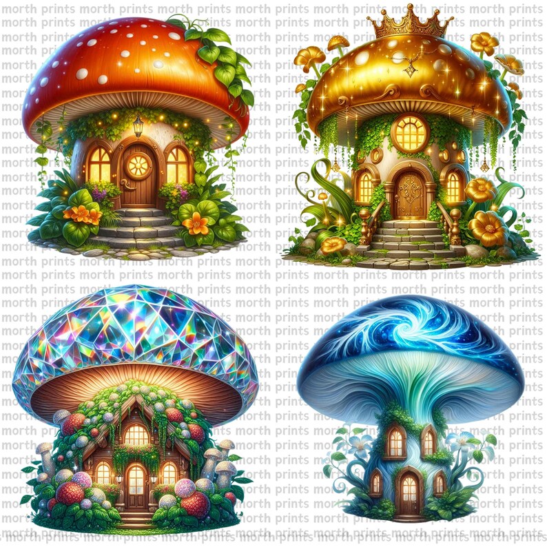 Watercolor Mushroom House Clipart PNG, Magical Fairy Home & Doors ...