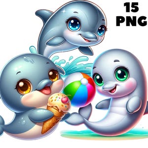 15 PNG niedliche Baby Delfin Clipart, Clipart Tiere, Süße Tiere, niedliche Baby-Tiere, Illustrationen, sofortiger Download für kommerzielle Nutzung