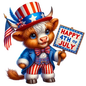 38 PNG Patriotic Cow Clipart, pacote de clipart dos EUA, 4 de julho, animais fofos, vaca bebê, ilustrações, download instantâneo para uso comercial