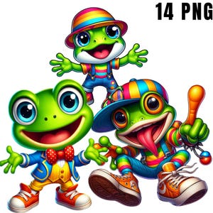 Clipart grenouille mignonne, Illustrations de grenouille, décoration de chambre d'enfant grenouille, clipart grenouilles colorées, grenouille verte PNG Scrapbooking PNG Transparent
