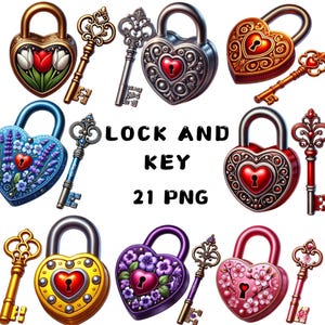 21 PNG Llave y cerradura Clipart, Llave png, San Valentín clipart, Amor png, Cerradura png, Ilustraciones, Descarga instantánea para uso comercial