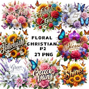 27 PNG, florale christliche Clipart, religiöses Hemd Png, religiöse Sublimationsdateien, Jesus Hemd PNG Design, Blumen Bibel Vers Bundle Design