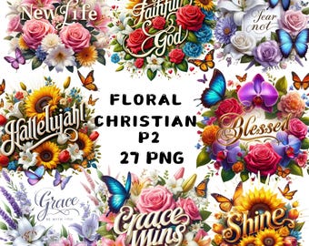 Floral Christian Clipart Bundle: Religious PNG Designs (Digital Download)