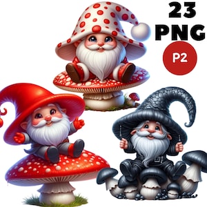 23 PNG paddestoel kabouter (p2) clipart, schattige kabouter, boskabouter, paddestoel png, lente kabouter illustratie, Instant Download voor commercieel gebruik