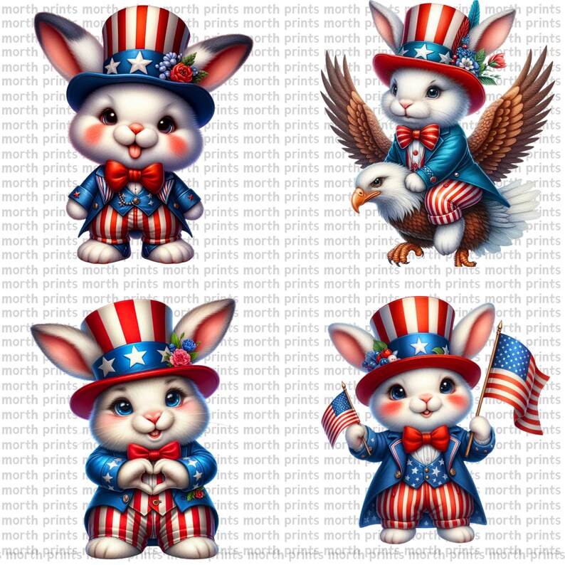 Patriotic Rabbids Patriotic Rabbit Clipart PNG, USA 4th of July Bunny With Flag ...