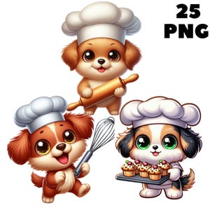 25 PNG Chef Hund Clipart, Clipart Tiere, süße Tiere, niedliche Baby-Tiere, Illustrationen, sofortiger Download für kommerzielle Nutzung