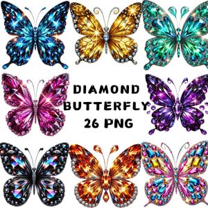 26 PNG Diamant Schmetterling Clipart, transparente Diamant Illustration, Luxus Schmetterling, Illustrationen, Sofortiger Download für kommerzielle Nutzung