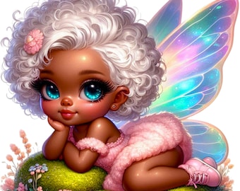 Cute Fairies Clipart PNG, Moon, Garden Fairy Girls, 24 PNG, Sparkles & Wings, Transparent Background, Stickers, Sublimation, Commercial Use