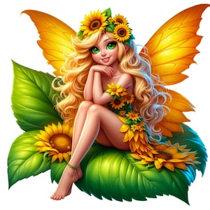 Clipart fée tournesol PNG 46, jolie fée, tournesol, fée fleur, clipart fleur, illustrations, téléchargement immédiat pour un usage commercial
