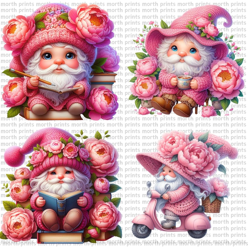 Watercolor Peony Gnomes Clipart PNG, Cute Spring Garden Gnomes, 39 PNG ...
