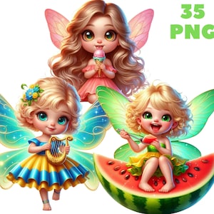 35 PNG かわいい夏の妖精クリップアート、妖精グラフィック、かわいい妖精、妖精 png、花の妖精、イラスト、商用利用のための即時ダウンロード