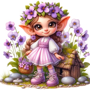 40 PNG süße lila Elfen Clipart, Blumenelfen PNG, süße Fantasy Elfen PNG, Illustrationen, Sofortiger Download für kommerzielle Nutzung